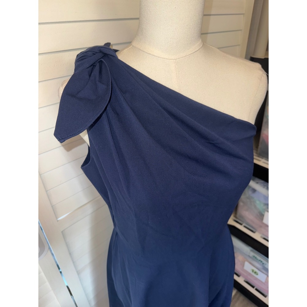 Kate Spade Midi Dress Women Navy Blue One Shoulder Bow Detail Size 8 - Picture 6 of 9